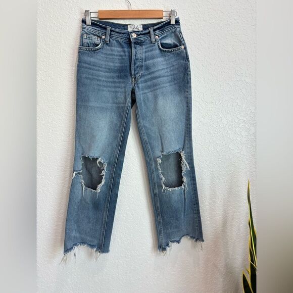 Free People We the Free Straight Leg Raw Hem Jeans Size 24 - Picture 1 of 4